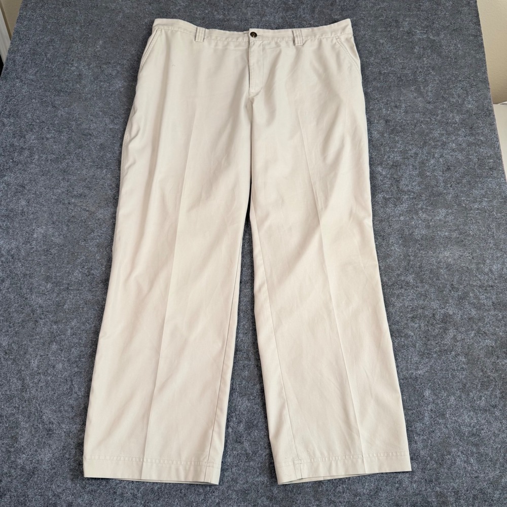 Adidas Pants Mens 40x32 Climalite Golf Tan Khaki Flat Front Straight Leg Trouser